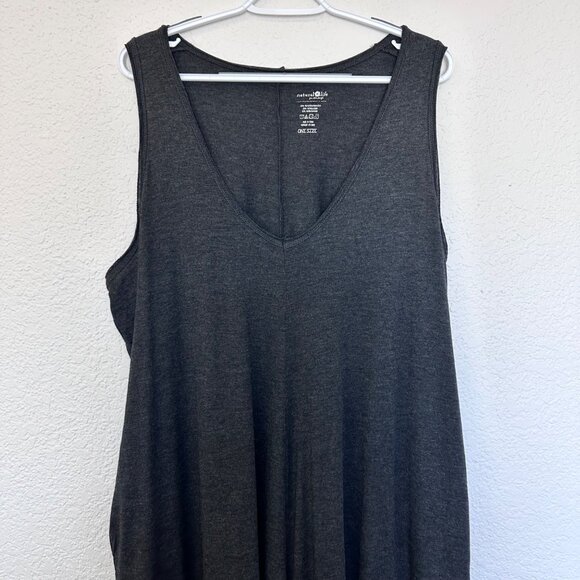 Natural Life Super Wide Leg Overall One Piece Jumper One Size Gray V-Neck Pocket - Picture 5 of 13